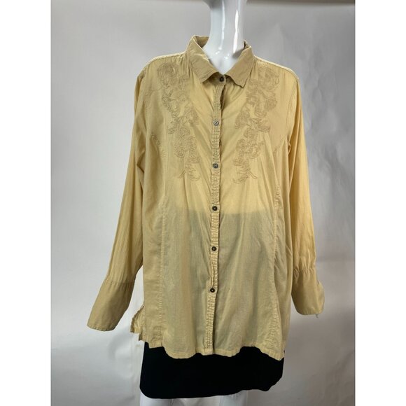 Calvin Klein Jeans Womens Beige Embroidered Button-Up Long Sleeve Shirt 2X - Picture 8 of 16